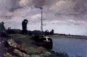 River landscape with boat Paysage fluviale avec bateau pres de Pontoise Camille Pissarro